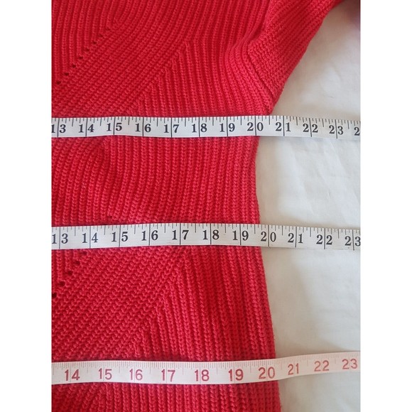 Loft Red Sweater Ribbed High Neckline Mock Chunky Knit Bell Sleeve Size Medium - Picture 11 of 12